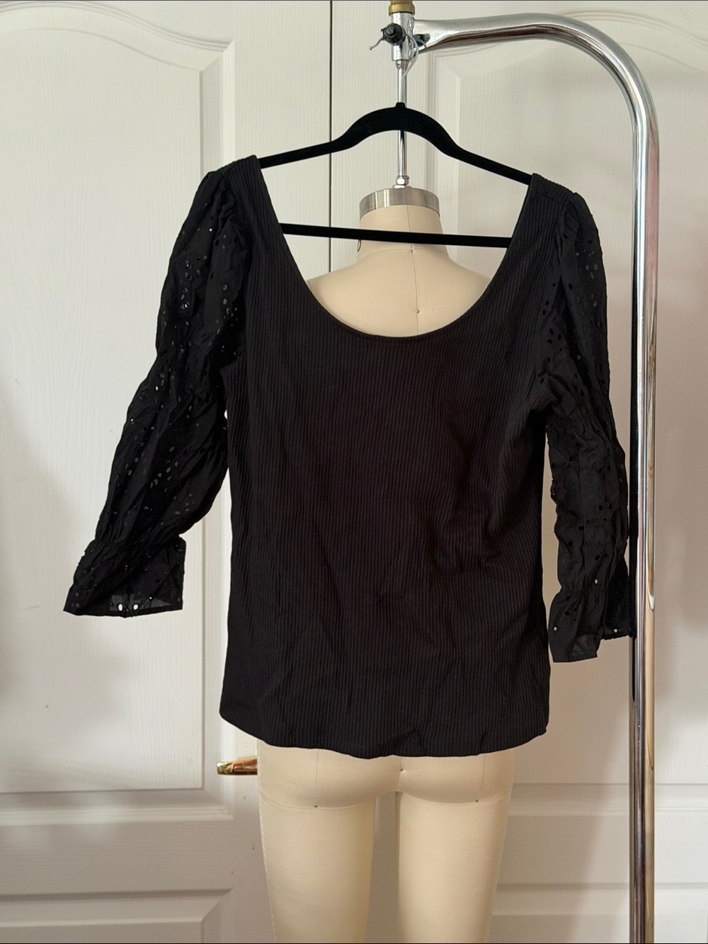 Who What Wear Black Scoop Neck Eyelet Puff Sleeve Top Size XXL